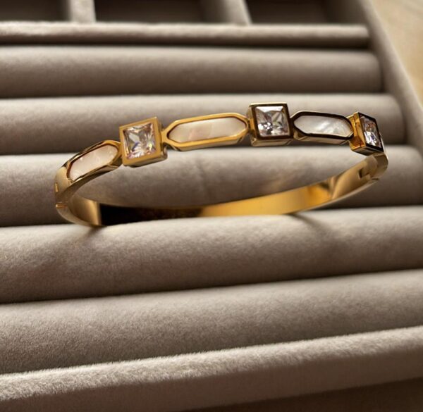 Square-Cut Crystal & Mother-of-Pearl Gold Bangle