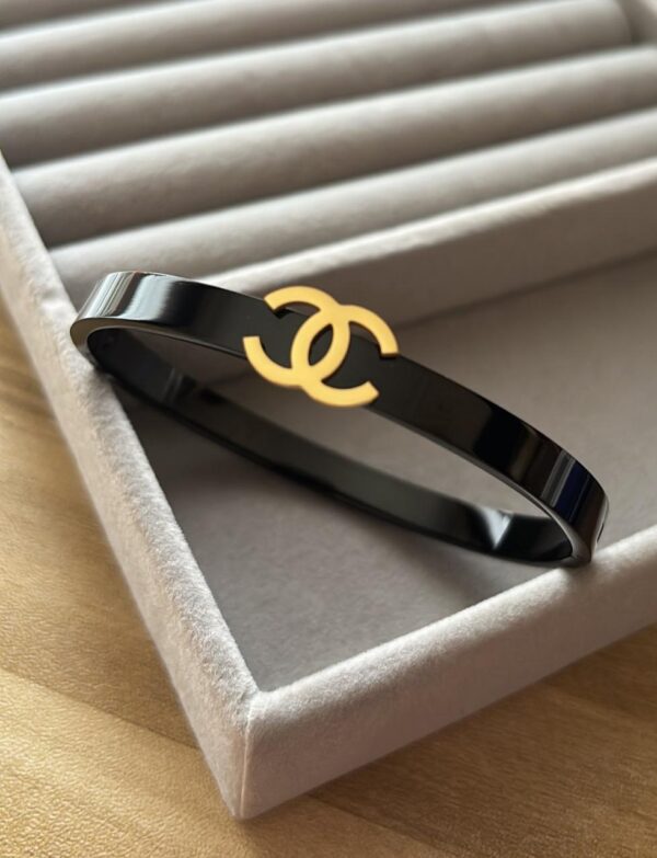 Black and Gold-Plated Double-C Logo Bangle