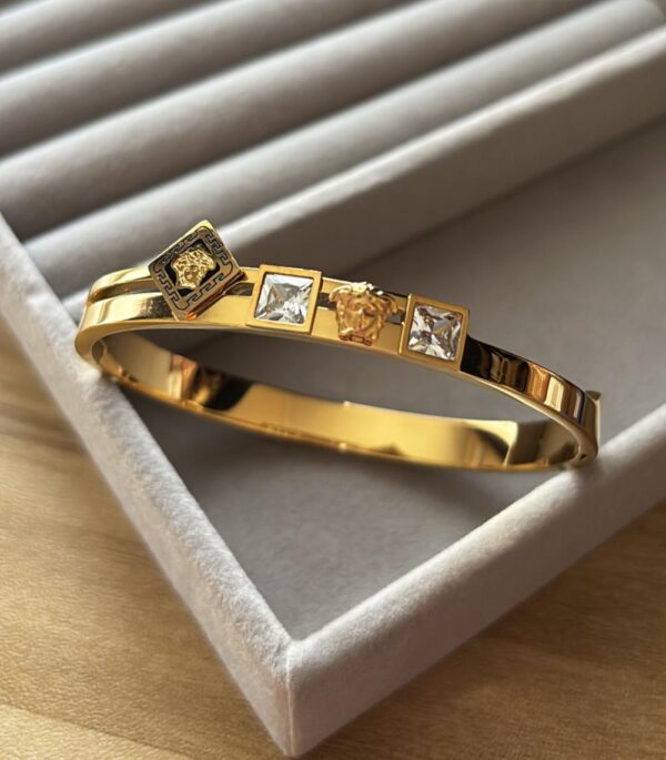 Gold-Plated Crystal and Lion Motif Bangle