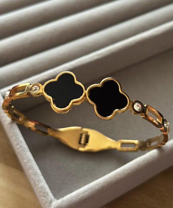 Black Clover Gold-Plated Crystal Bangle