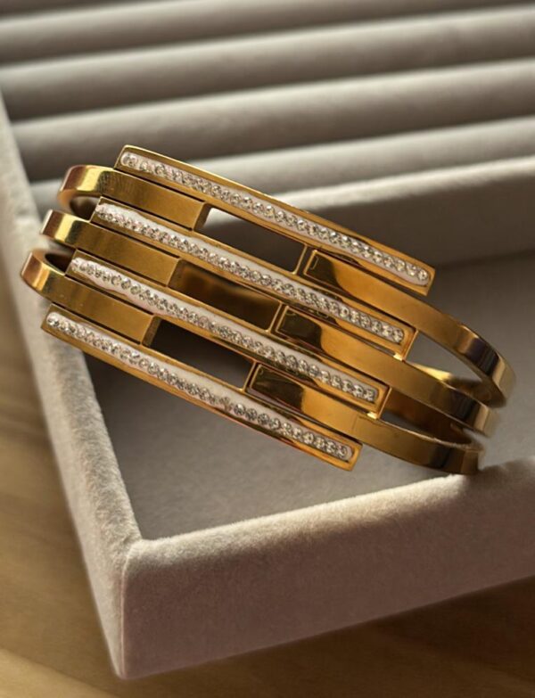 Gold-Plated Layered Crystal Bar Bangle