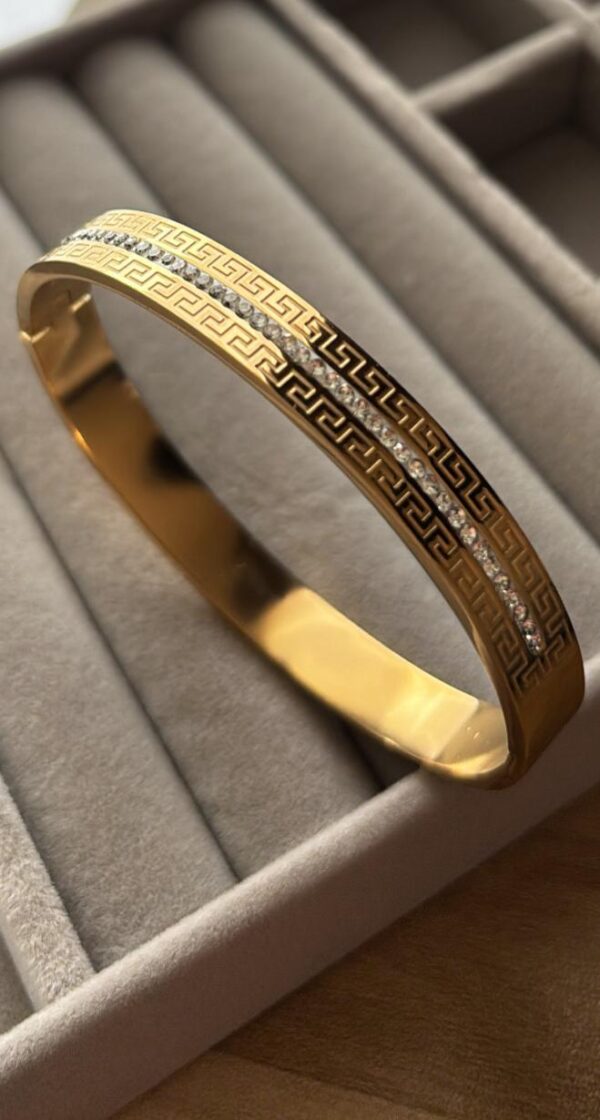 Greek Key Crystal Gold-Plated Bangle