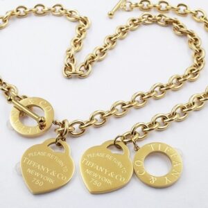 Gold Heart Chain Necklace and Bracelt