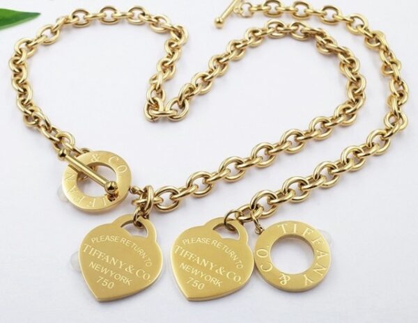 Gold Heart Chain Necklace and Bracelt